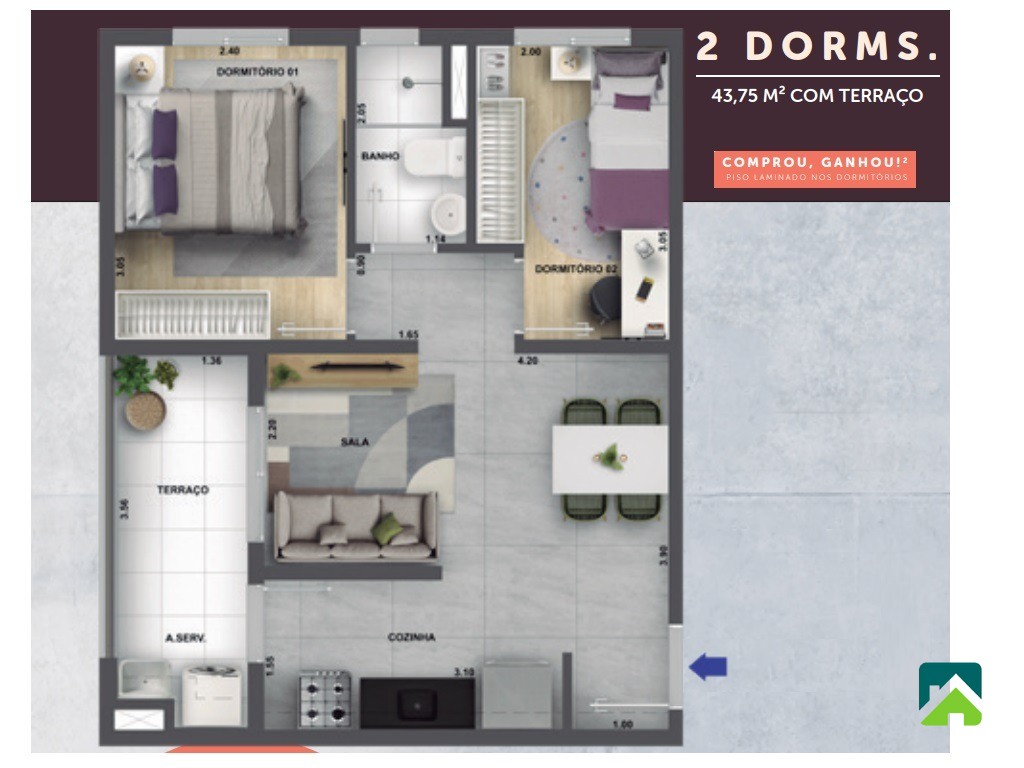 Apartamento, 2 quartos, 44 m² - Foto 9