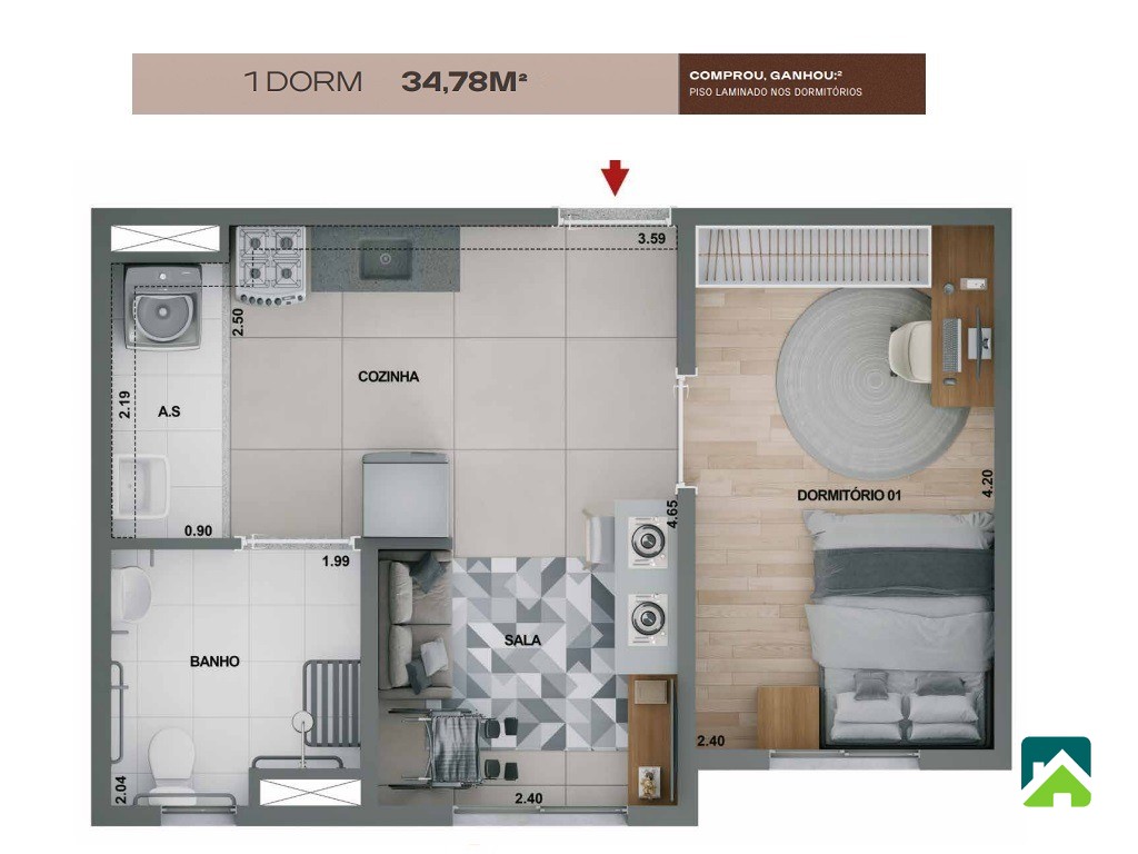 Apartamento, 1 quarto, 35 m² - Foto 9