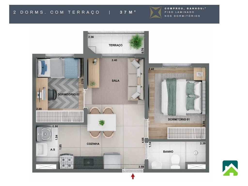 Apartamento, 2 quartos, 37 m² - Foto 5