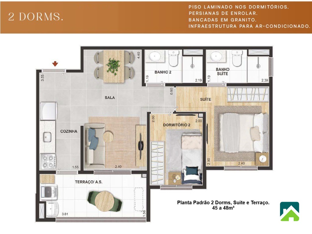 Apartamento, 2 quartos, 46 m² - Foto 3