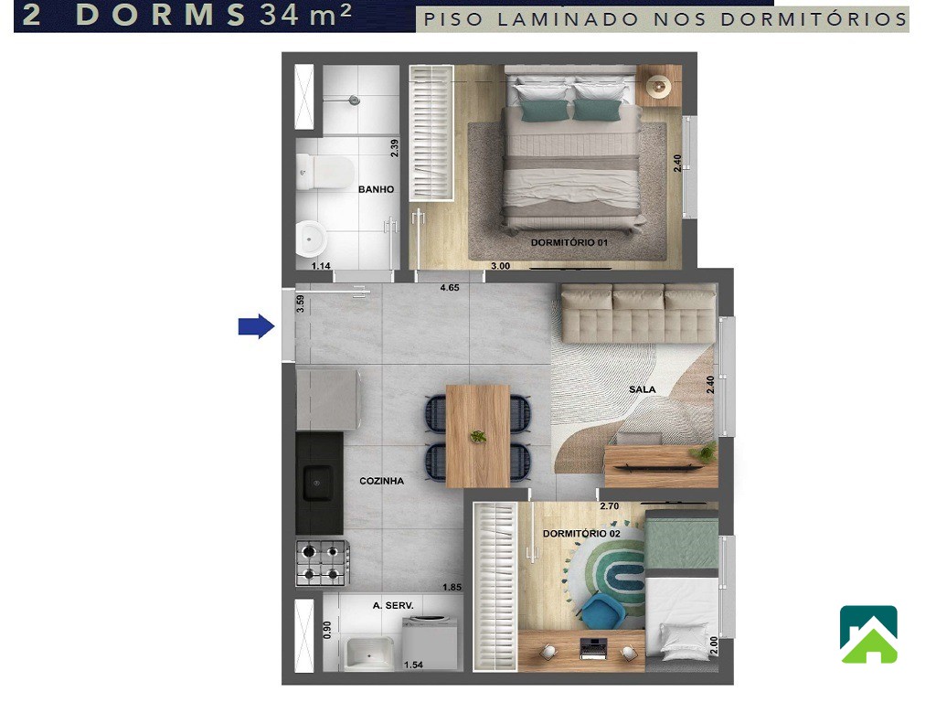 Apartamento, 2 quartos, 34 m² - Foto 6