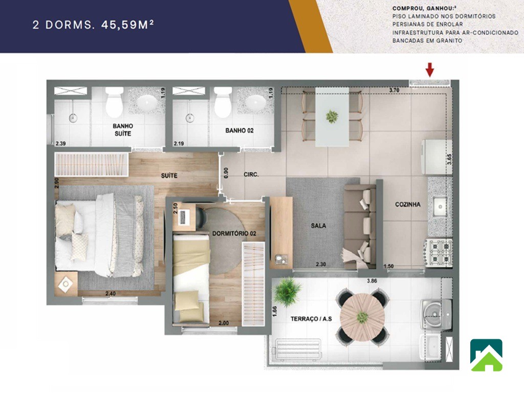 Apartamento, 2 quartos, 46 m² - Foto 12