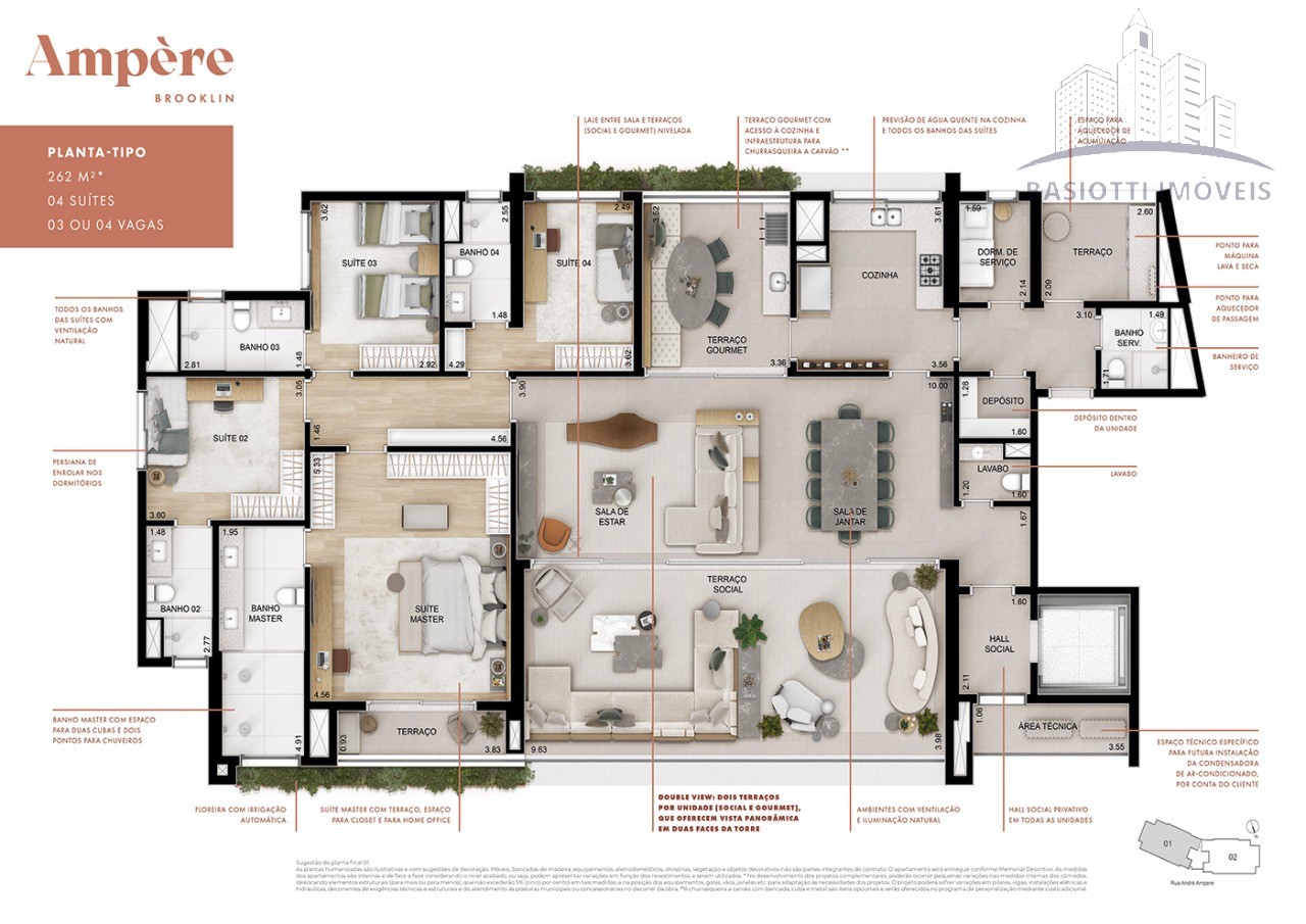 Apartamento à venda no Brooklin Paulista, São Paulo- SP: 4 suítes, 2 salas, 5 banheiros, 4 vagas na garagem. Aproveite!