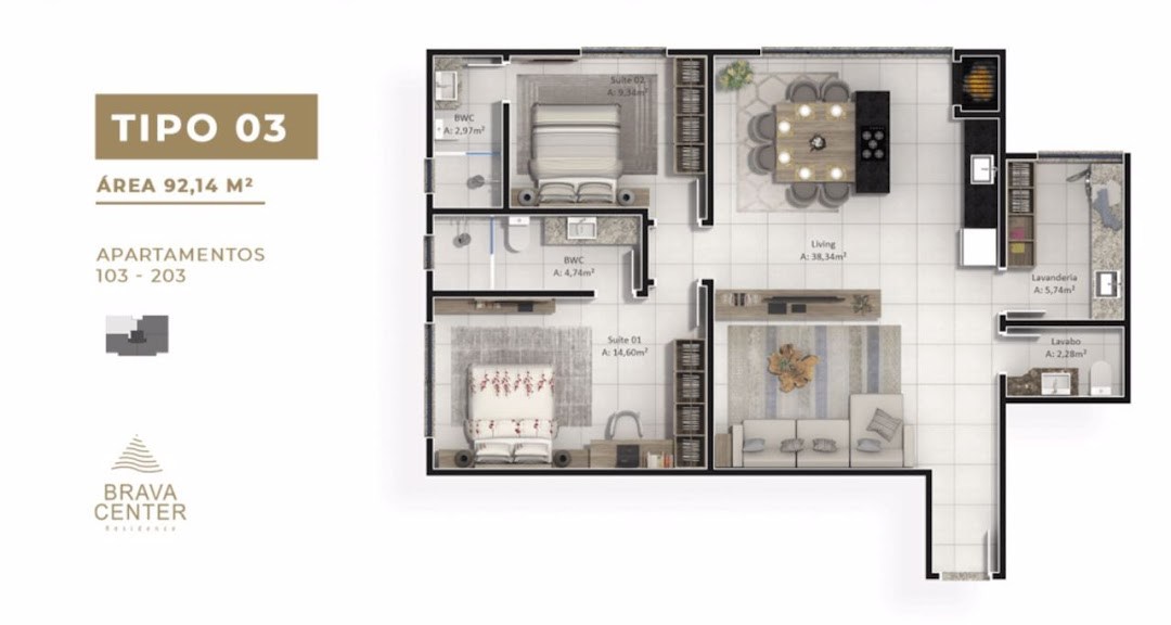 Apartamento, 2 quartos, 91 m² - Foto 1
