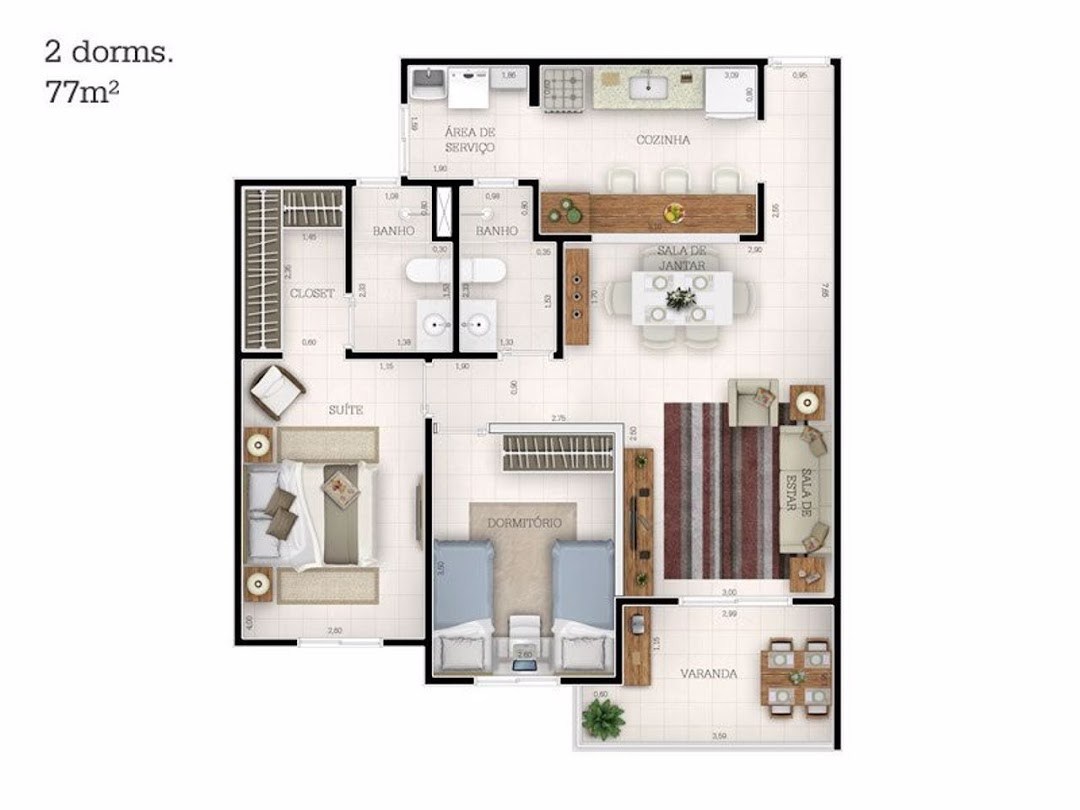 Apartamento, 2 quartos, 77 m² - Foto 3