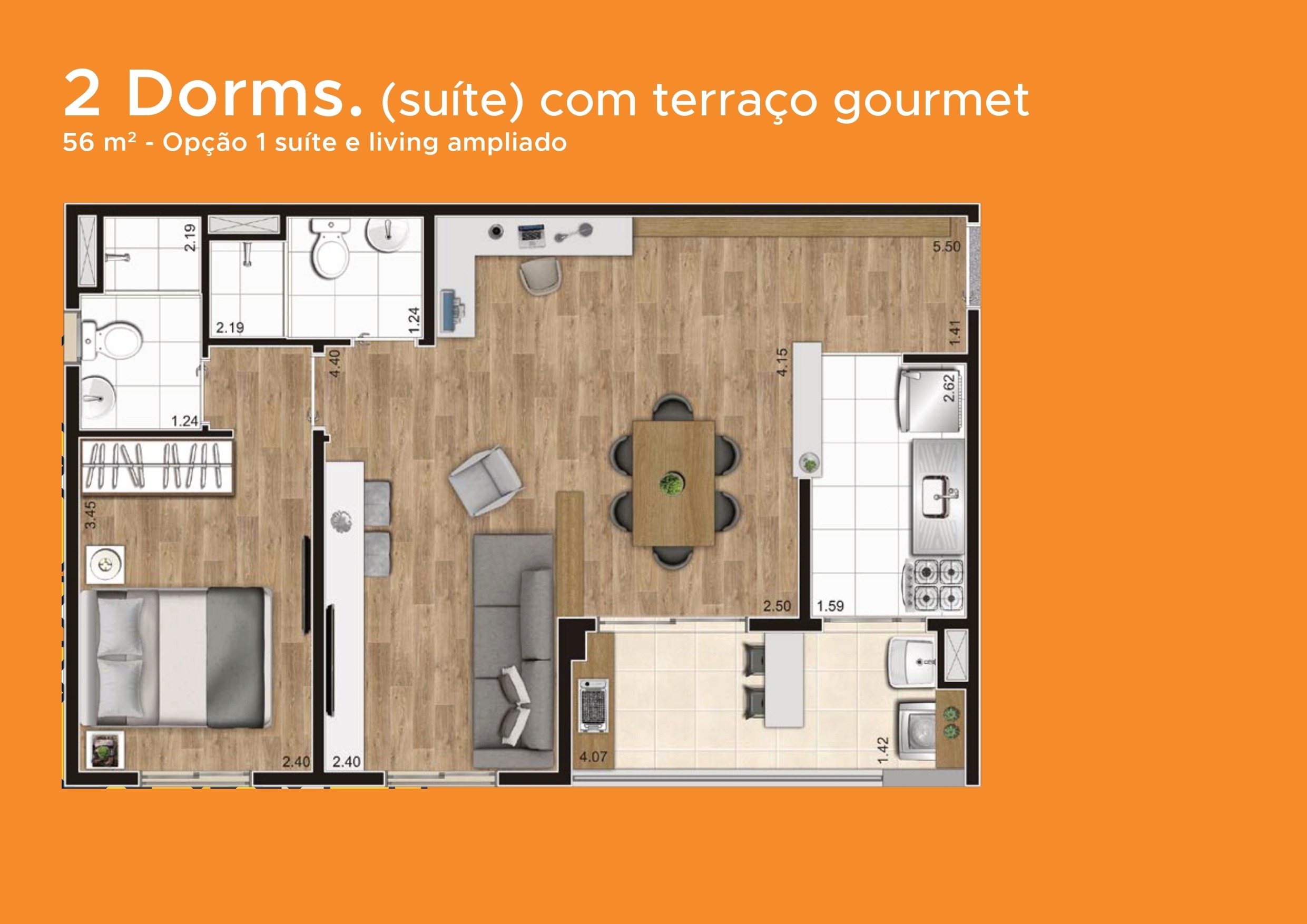 Jardim imperador 2 dormitórios sacada gourmet 1 vaga 45mts
