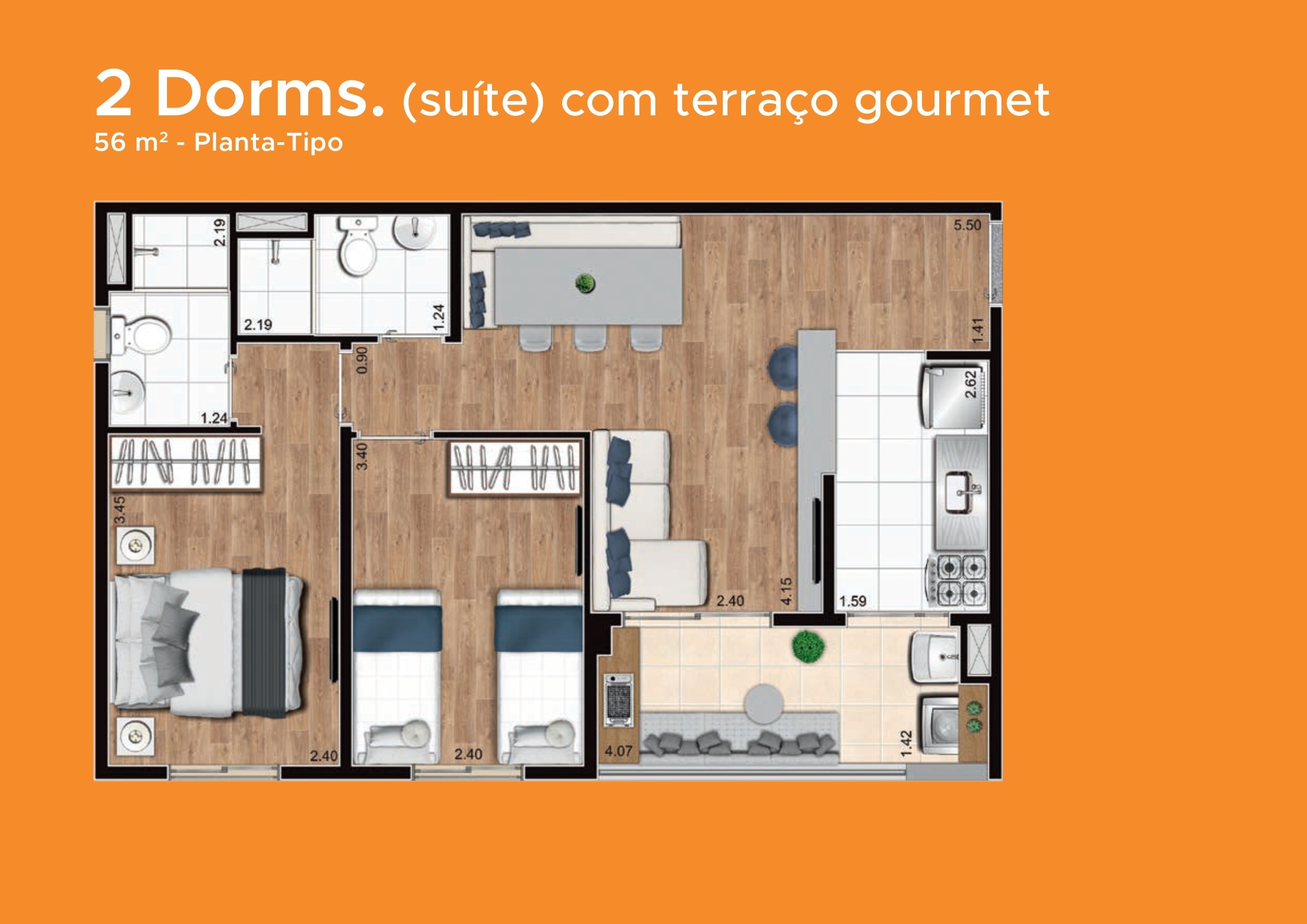 Jardim imperador 2 dormitórios sacada gourmet 1 vaga 45mts