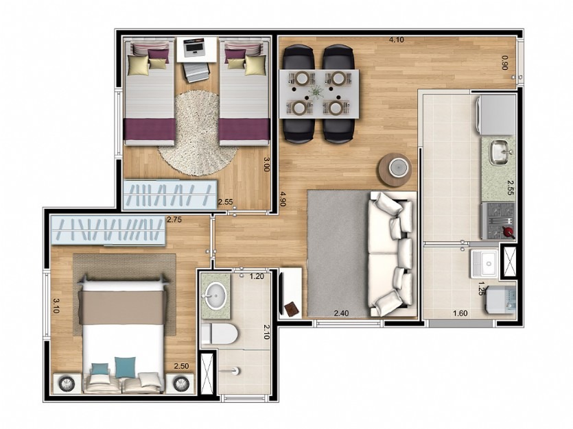 Paulicéia SBC 2 dormitórios 1 vaga 44m² Pronto para Morar