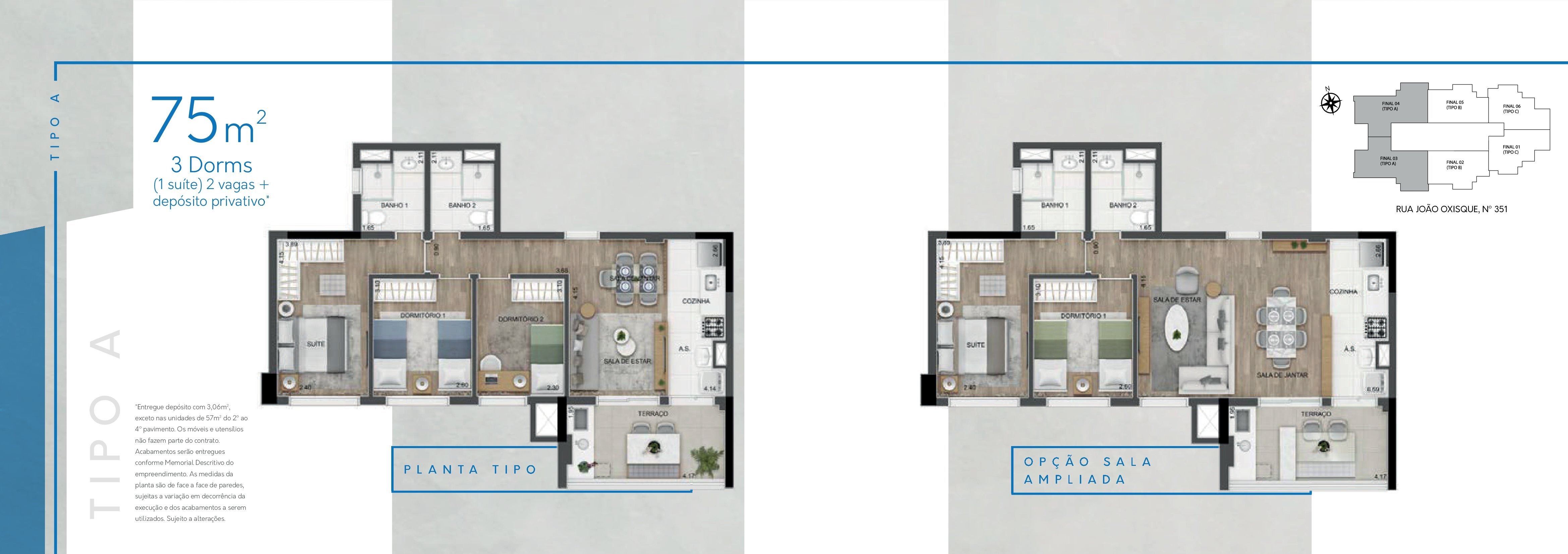 Apartamento para venda em Osasco-SP, Vila Yara: 3 quartos, 2 suítes, 2 salas, 2 vagas, 75m² de área.