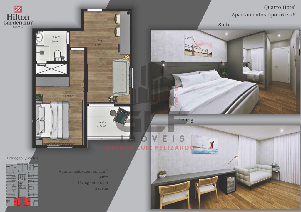 Oportunidade de investimento! Quarto de hotel em Construção a venda em Itapema/SC no bairro Meia Praia, com 28m² próximo ao mar
