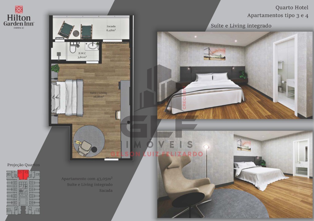 Oportunidade de investimento! Quarto de hotel em Construção a venda em Itapema/SC no bairro Meia Praia, com 28m² próximo ao mar