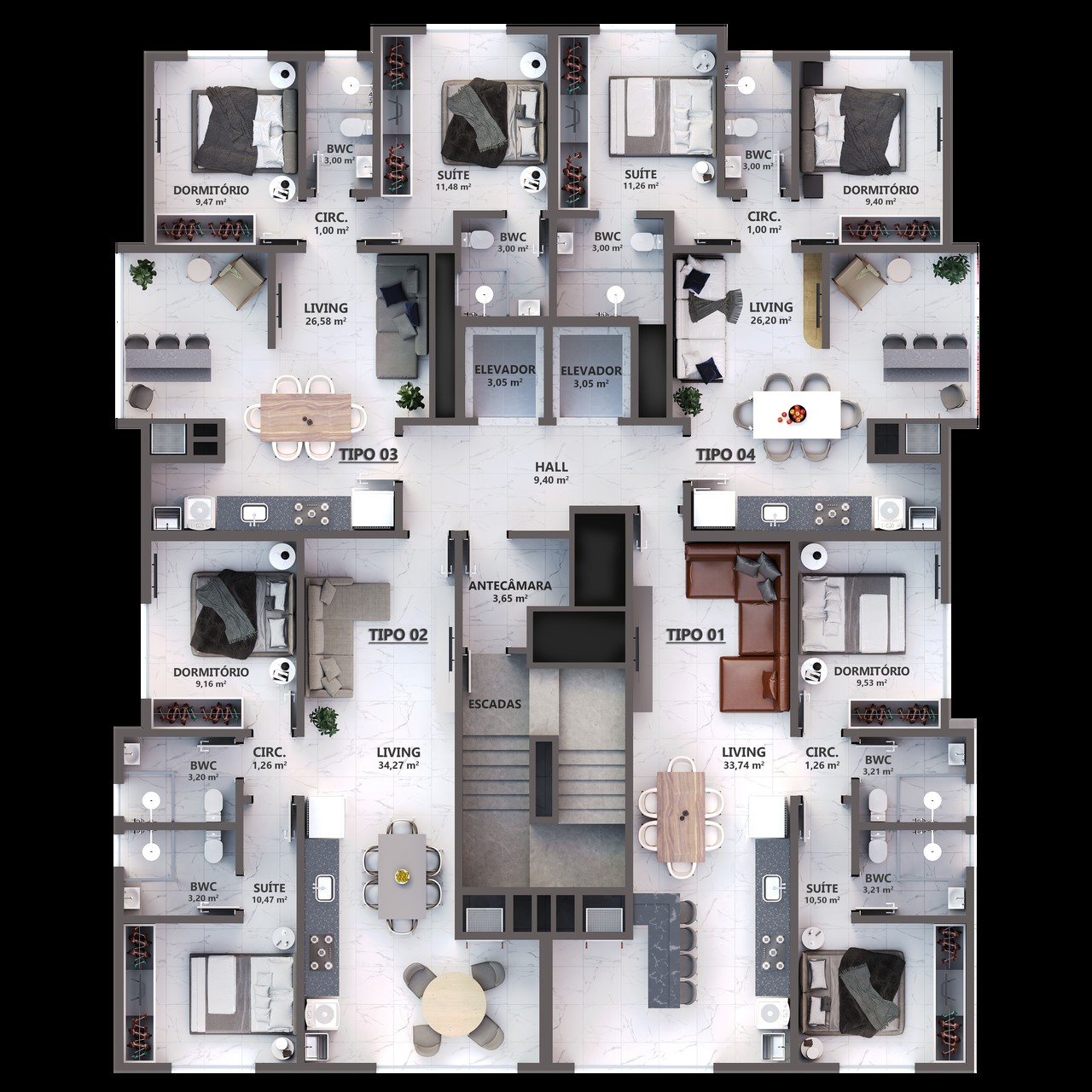 Apto em Construção em Itapema, bairro, Várzea, com 63m² área privativa, com 2 dormitórios sendo sendo 1 suíte, área de lazer completa