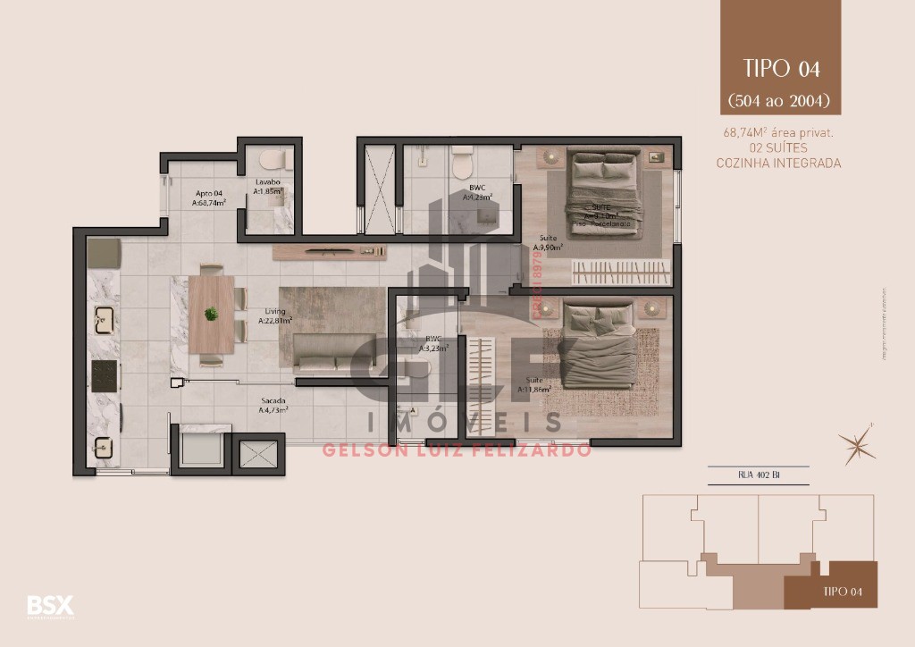 Apto a venda em itapema Bairro Morretes, Entrega em Dezembro/26, área de 69,37m² privativo