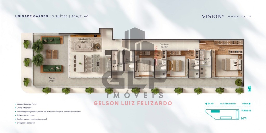 OPORTUNIDADE! Apartamento de Luxo Pré-Lançamento à venda em Porto Belo-SC no VivaPark, bairro planejado. 3 suítes, 2 vagas de garagem, 204,51 m².