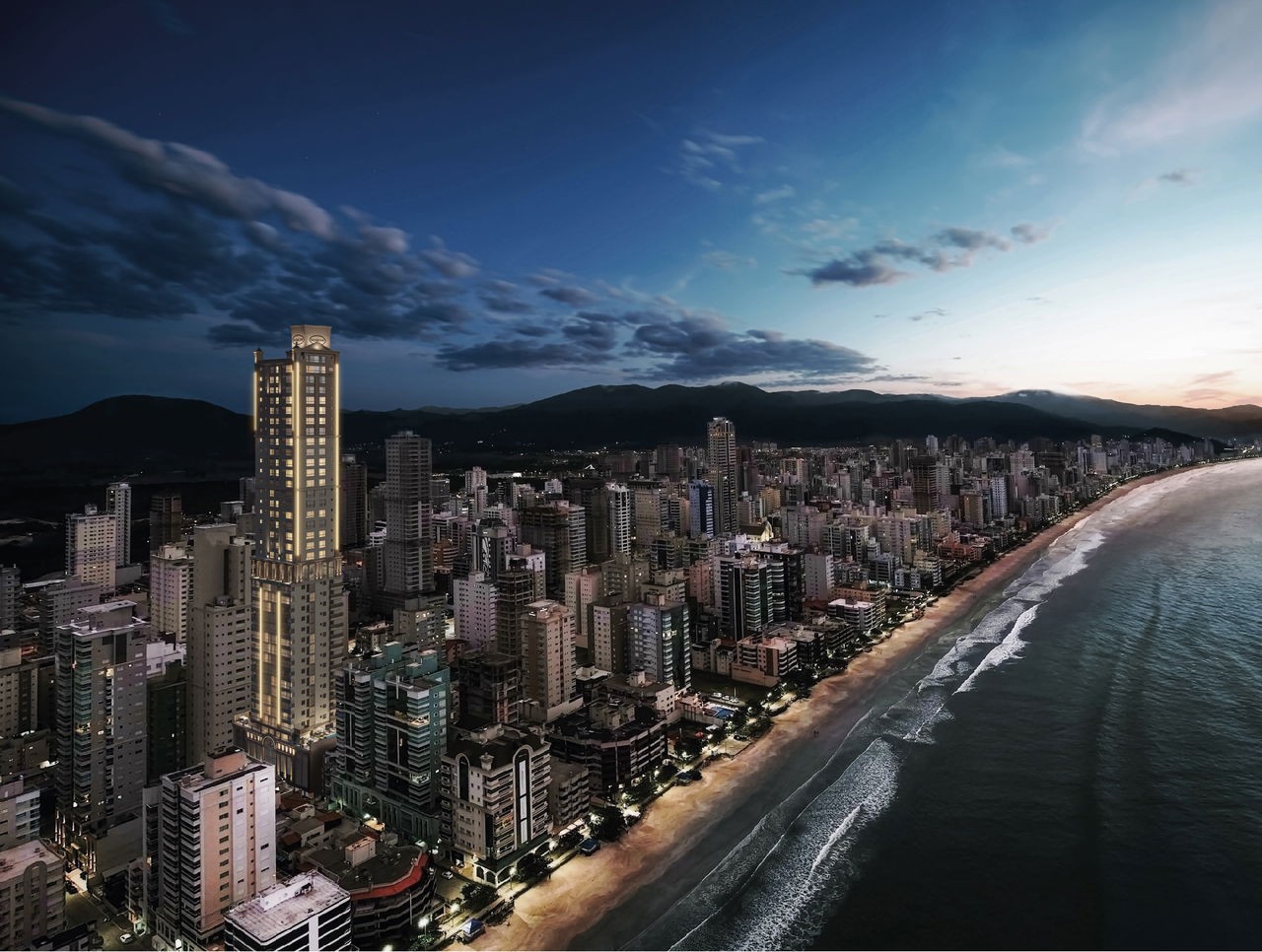 Apto em Construção em Itapema/SC bairro Meia Praia, com 185,20m² área privativa sendo 45 suítes, 3 vagas de garagem, área de lazer completa