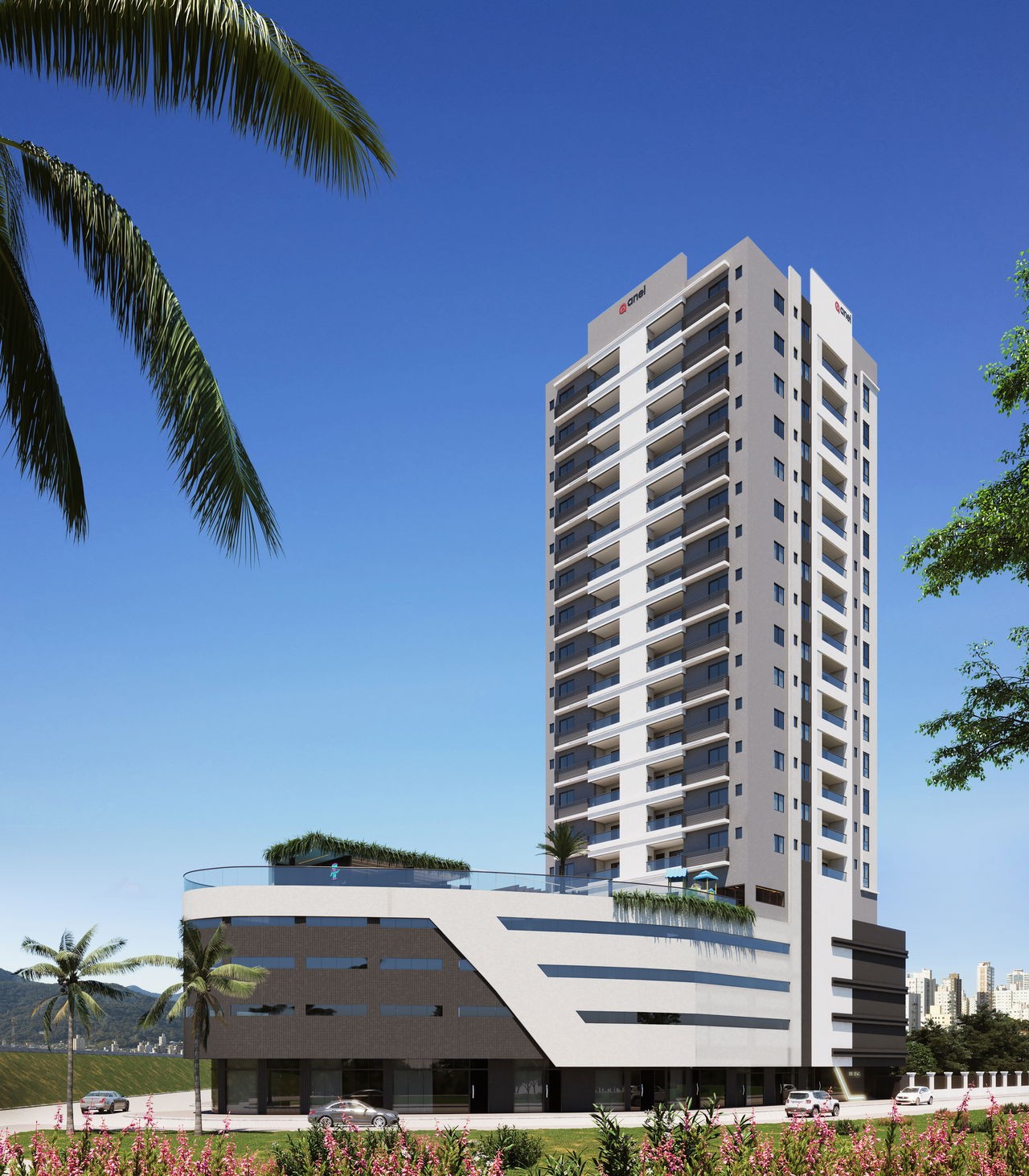 Apto Em Construção em Itapema/SC bairro Meia Praia, com 104m² área privativa, sendo 3 suítes, 2 vagas de garagem, com área de lazer