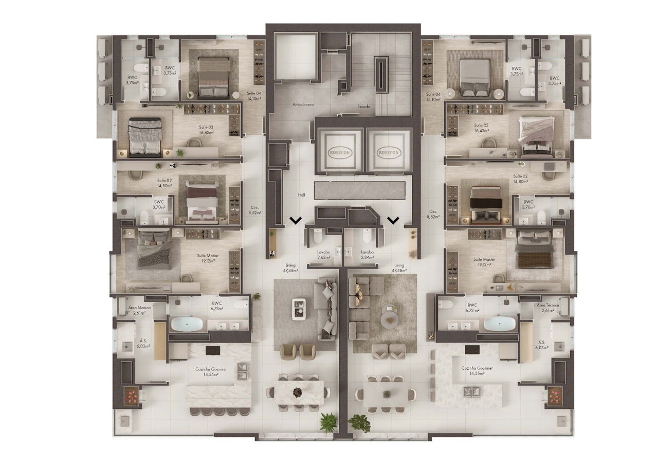 Apto em Construção em Itapema/SC com 185,20m² área privativa, sendo 4 suítes, 3 vagas de garagem, área de lazer completa