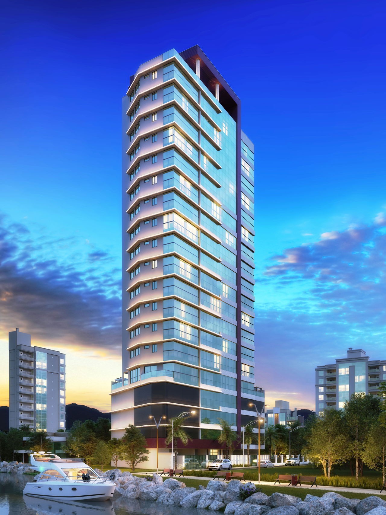 Apto em Construção em Itapema/SC bairro Meia Praia, com 163,10m² área privativa, sendo 4 suítes, 3 vagas de garagem , área de lazer completa