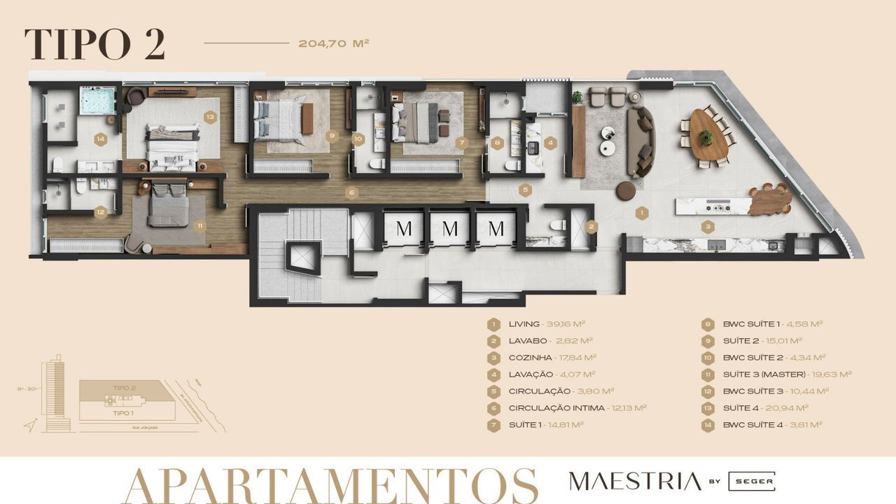 Apto em Construção em Porto Belo Perequê, com 203,33m² área privativa sendo, 4 suítes, 3 vagas de garagem, área de lazer completa
