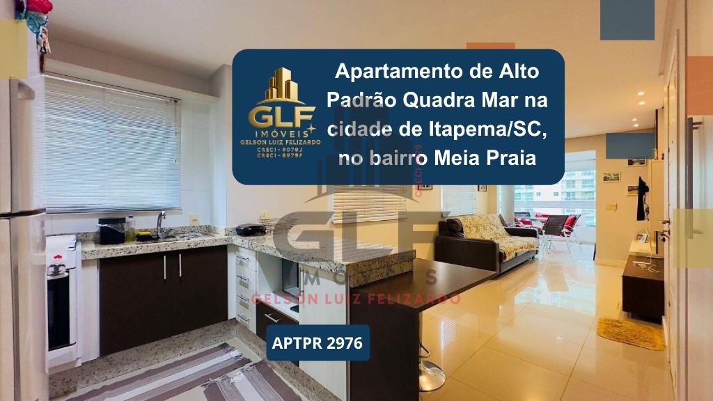 Apartamento Pronto de Alto Padrão Quadra Mar na cidade de Itapema/SC, no bairro Meia Praia, com 2 dormitórios sendo 1 Suíte e 2 Vagas de Garagem.