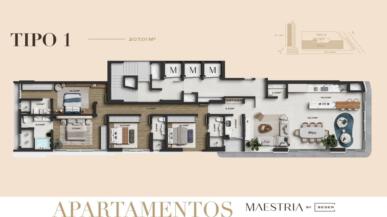 Apto em Construção em Porto Belo Perequê, com 203,33m² área privativa sendo, 4 suítes, 3 vagas de garagem, área de lazer completa