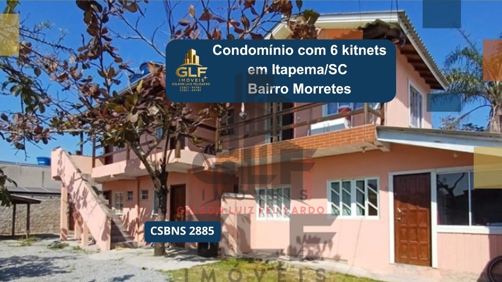 Condomínio com 6 kitnets em Itapema/SC no bairro Morretes. Terreno com 303,75m². Fundação pronta para construir mais 4 apartamentos ou até 8 kitnets,