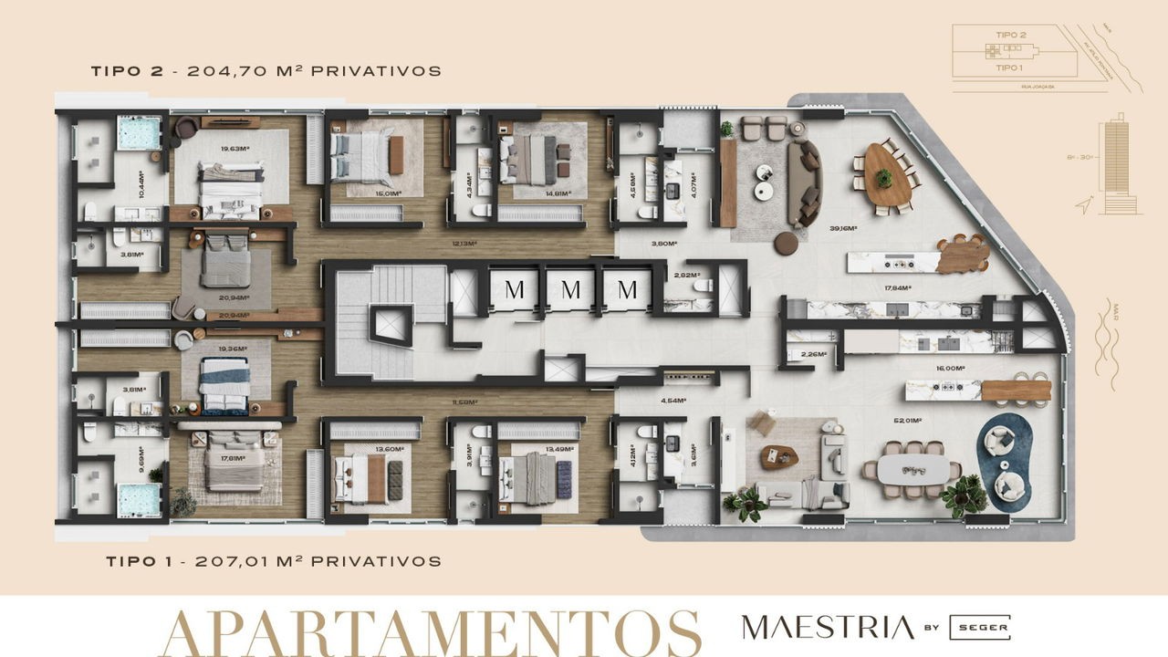 Apto em Construção em Porto Belo Perequê, com 203,33m² área privativa sendo, 4 suítes, 3 vagas de garagem, área de lazer completa
