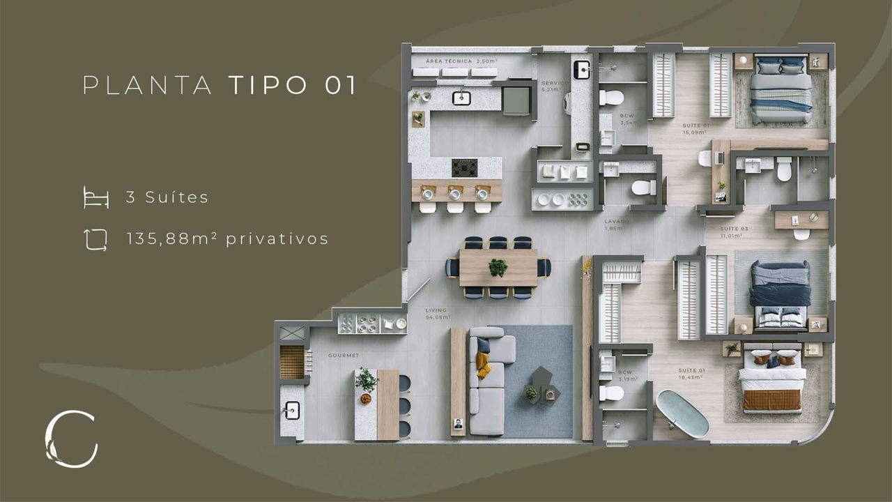 Apartamento Decorado em Construção à venda em Balneário Camboriú-SC, Centro. 2 vagas de garagem, 135,88 m² de área. Oportunidade imperdível!