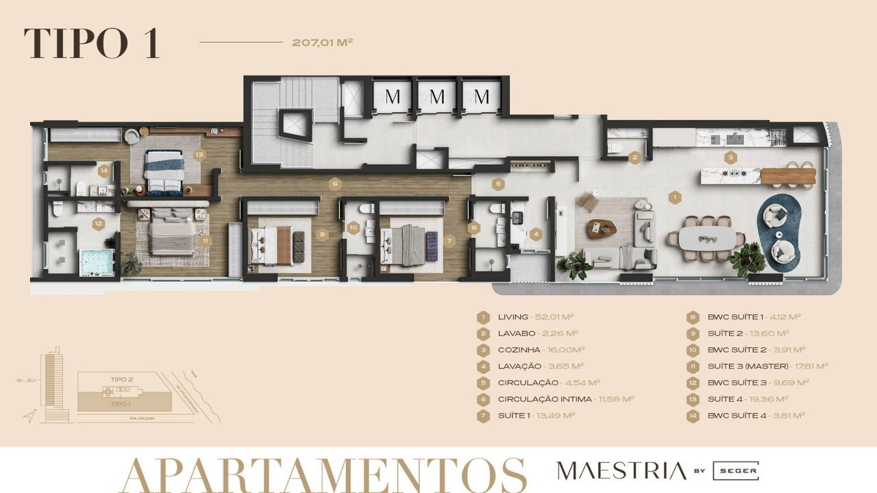 Apto em Construção em Porto Belo Perequê, com 203,33m² área privativa sendo, 4 suítes, 3 vagas de garagem, área de lazer completa