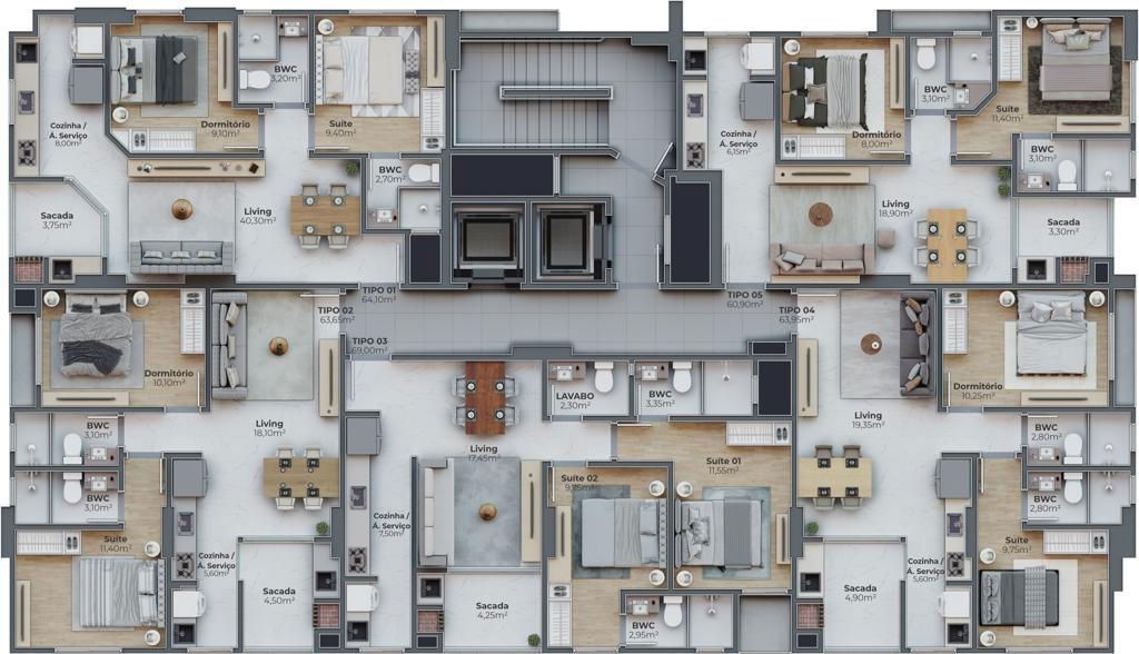 Apto em Construção em Itapema/SC bairro Morretes, com 60,70m² área privativa com 2 dormitórios sendo 1 suíte, 1vaga de garagem, área de lazer completa