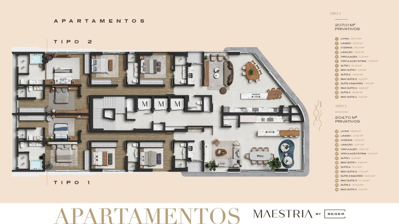 Apto em Construção em Porto Belo Perequê, com 203,33m² área privativa sendo, 4 suítes, 3 vagas de garagem, área de lazer completa