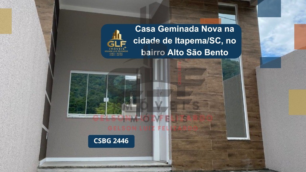 Casa geminada nova na cidade de Itapema/SC, no bairro Alto São Bento, com 2 dormitórios sendo 1 suíte e 1 vaga de garagem, a 1.500 metros do mar