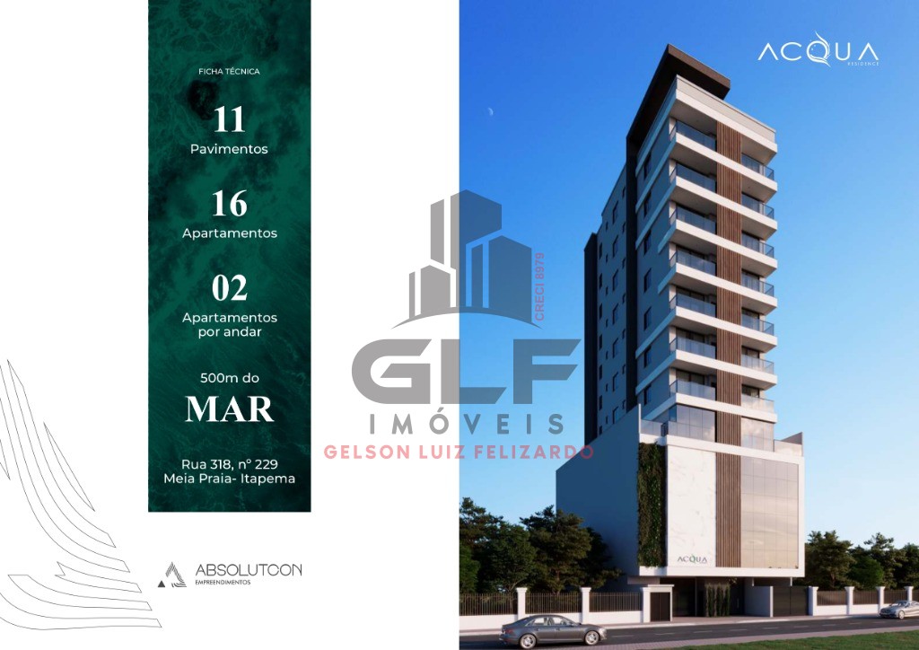 Apto Em Construção em Itapema/SC bairro Meia Praia, com 192m² área privativa sendo 3 suítes, 1 vaga de garagem, área de lazer completa