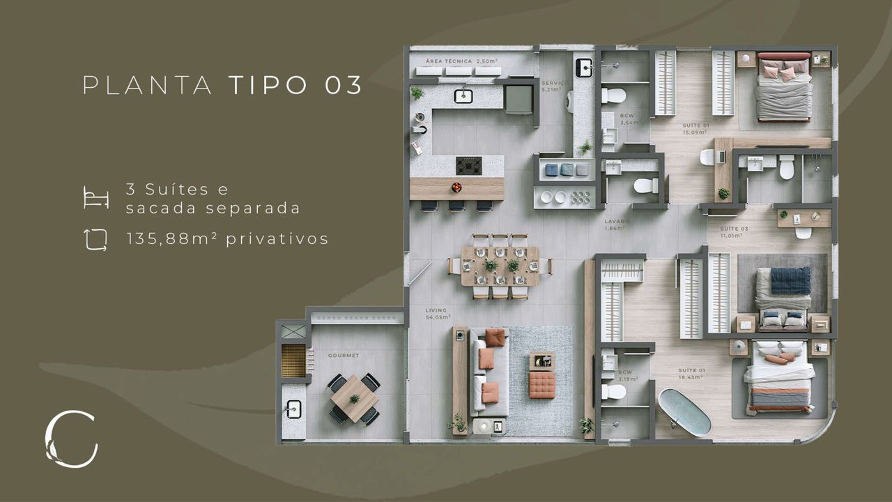 Apartamento Decorado em Construção à venda em Balneário Camboriú-SC, Centro. 2 vagas de garagem, 135,88 m² de área. Oportunidade imperdível!