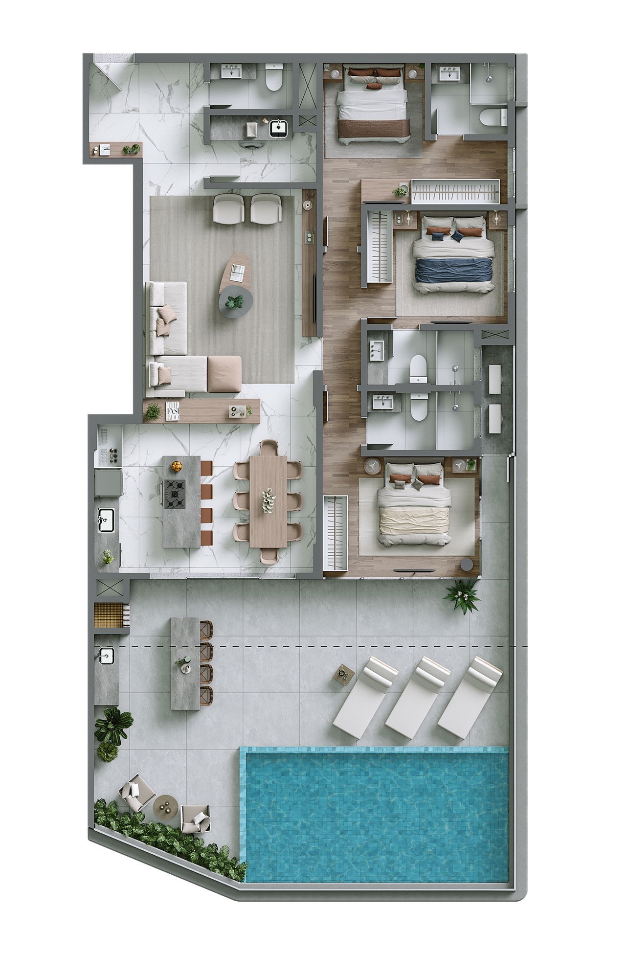 Apto em Construção em Bombinhas, com 130m² área privativa, sendo 3 suítes, 2 vagas de garagem, área de lazer completa