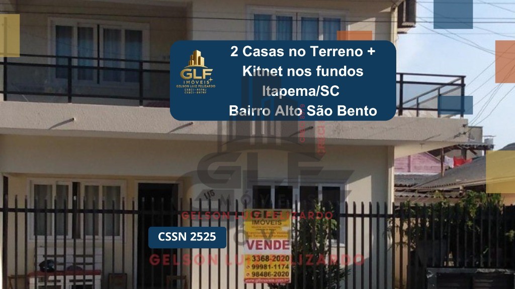 2 Casas no Terreno + Kitnet nos fundos na cidade de Itapema/SC no bairro Alto São Bento. Terreno conta com 252 m² SENDO 12 X 21. Renda Extra Aluguel