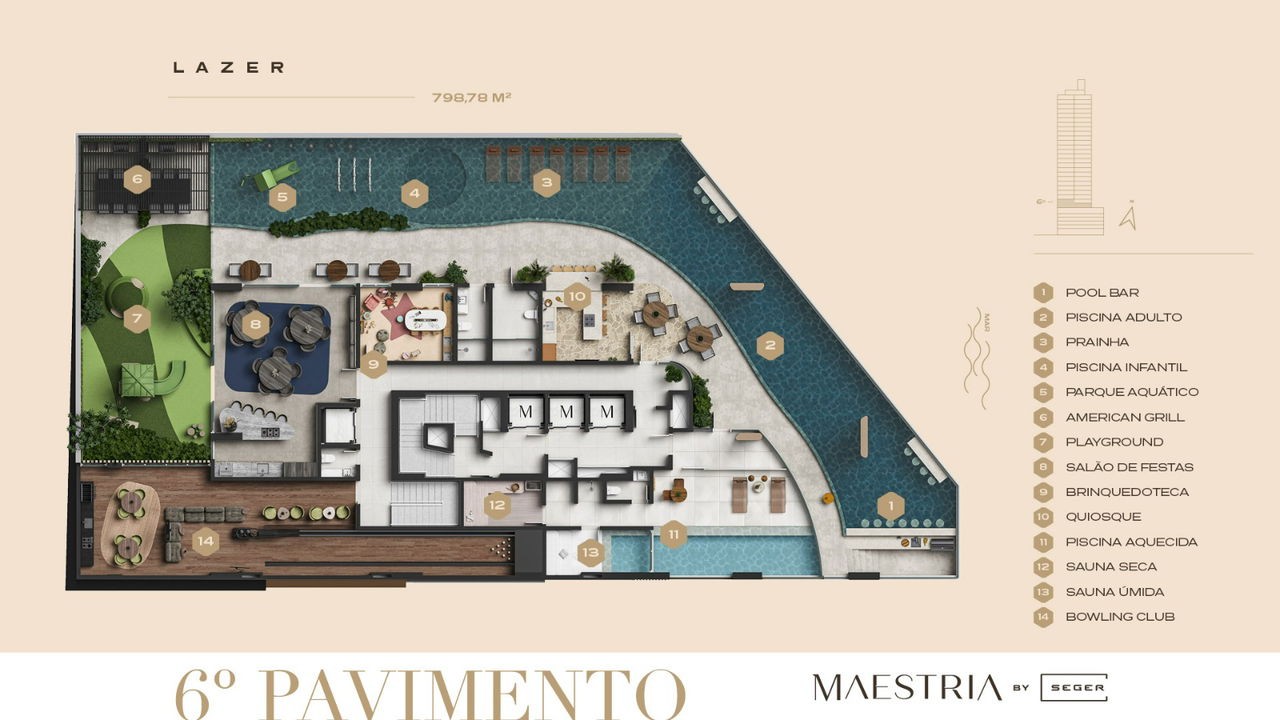 Apto em Construção em Porto Belo Perequê, com 203,33m² área privativa sendo, 4 suítes, 3 vagas de garagem, área de lazer completa