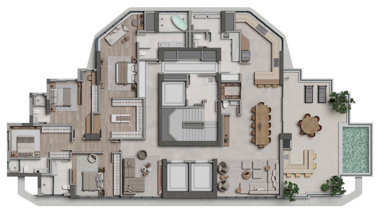 Apartamento em Construção em Balneário Camboriú/SC com 182,93m² área privativa sendo 4 suítes, 3 vagas de garagem, área de lazer completa