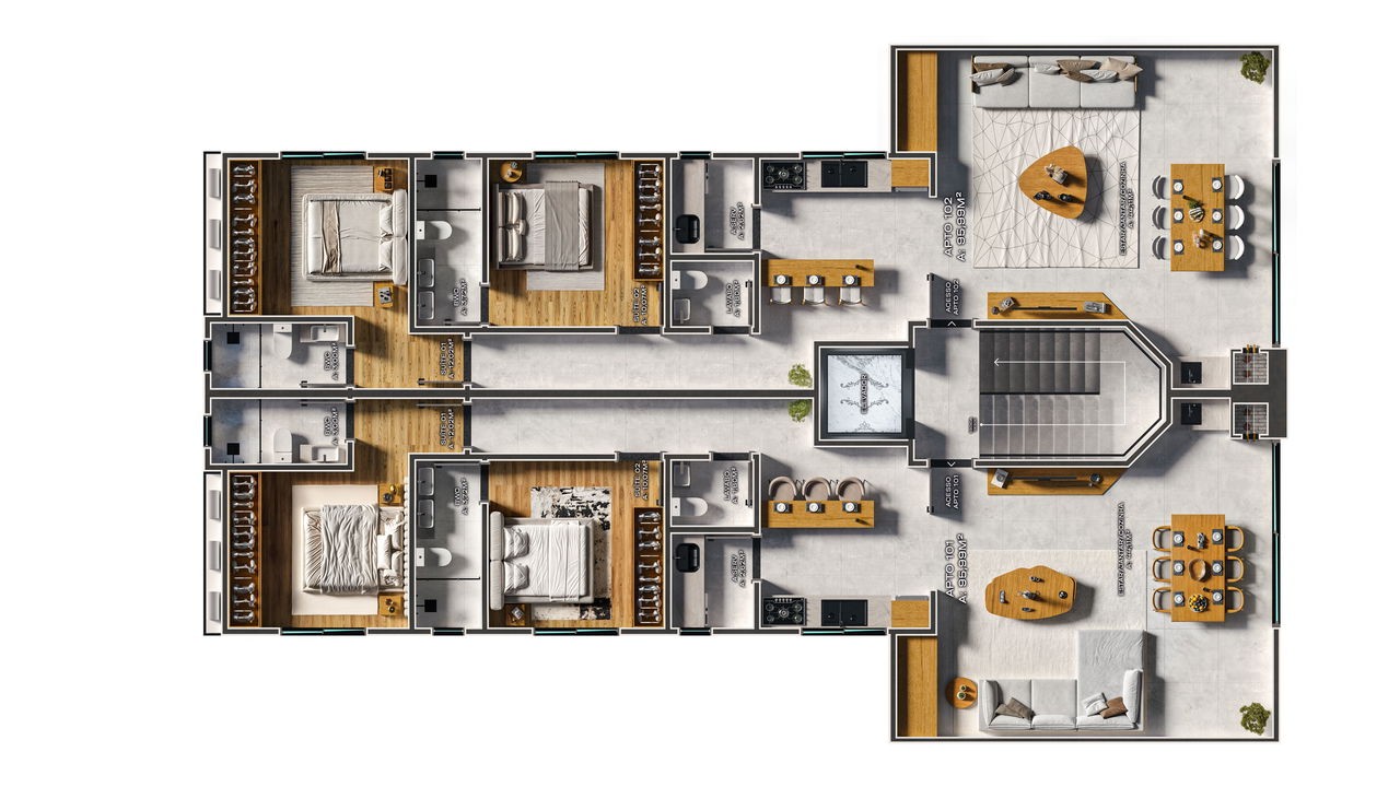 Apartamento em Construção em Bombinhas/SC com 81,45m² área privativa sendo 2 suítes, 1 caga de garagem