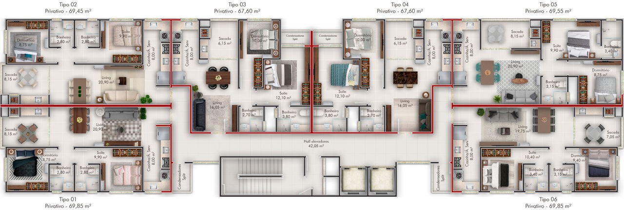 Apartamento em Construção em Itapema/SC, bairro Morretes, com 68m², 2 Dormitórios/ 1 Suíte. Entrega para Dezembro/27. Próximo à BR-101. Investimento