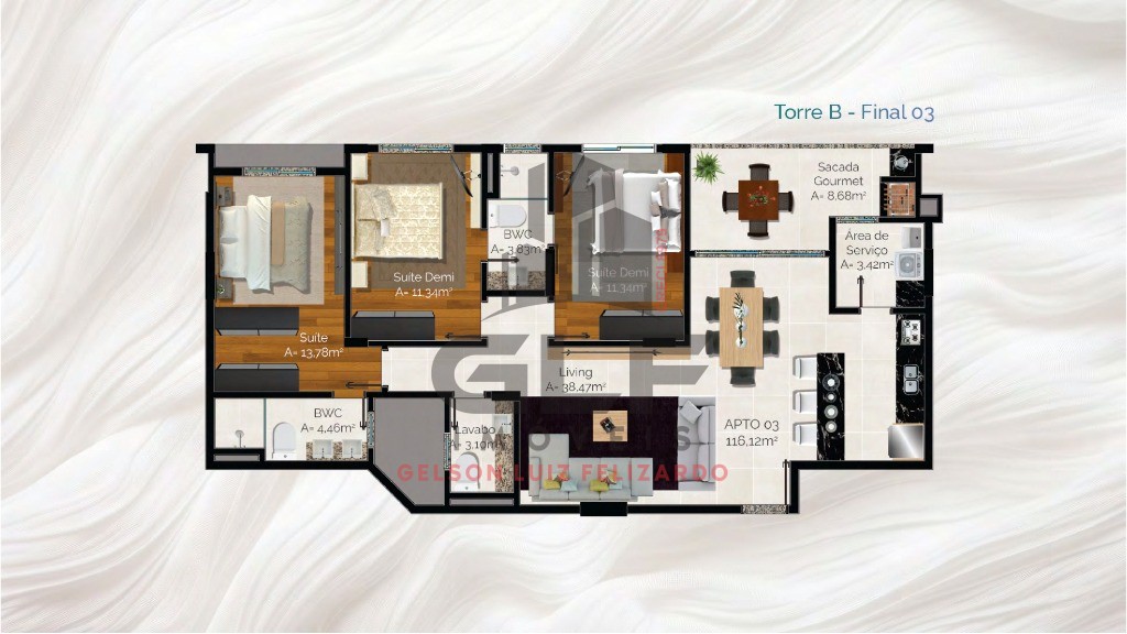 Apartamento em Construção em Porto Belo/SC Bairro Perequê, com 113,44m² área privativa, sendo 3 suítes área de lazer completa