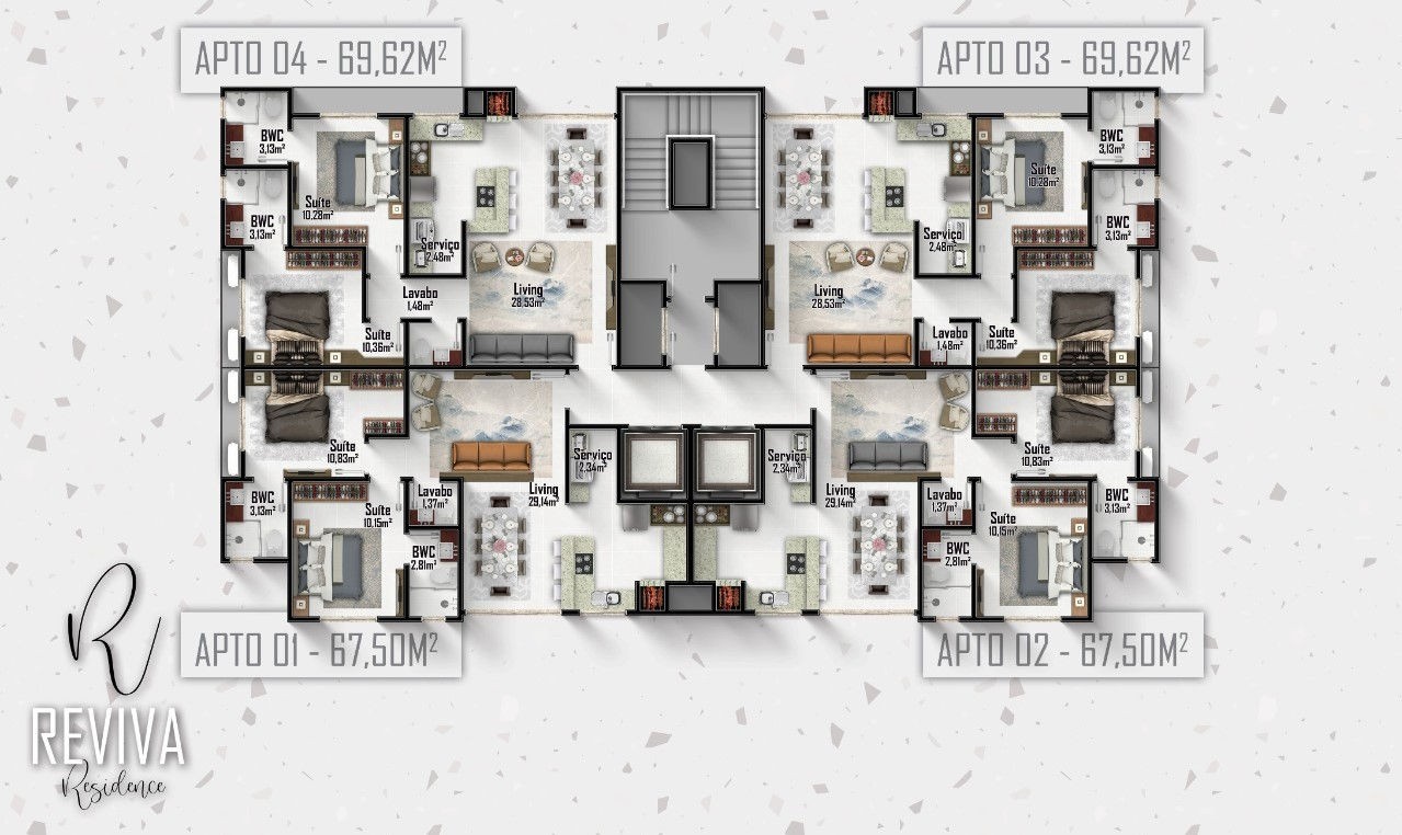 Apartamento em Construção em Itapema/SC com 69,62m² área privativa sendo 2 suítes, 1 vaga de garagem