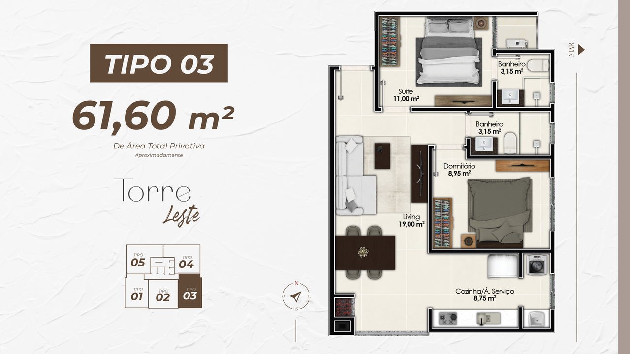 Apartamento à venda em Itapema-SC, Jardim Praia Mar: 2 quartos, 1 suíte, 1 banheiro, 1 vaga de garagem, 61,60 m² de área.