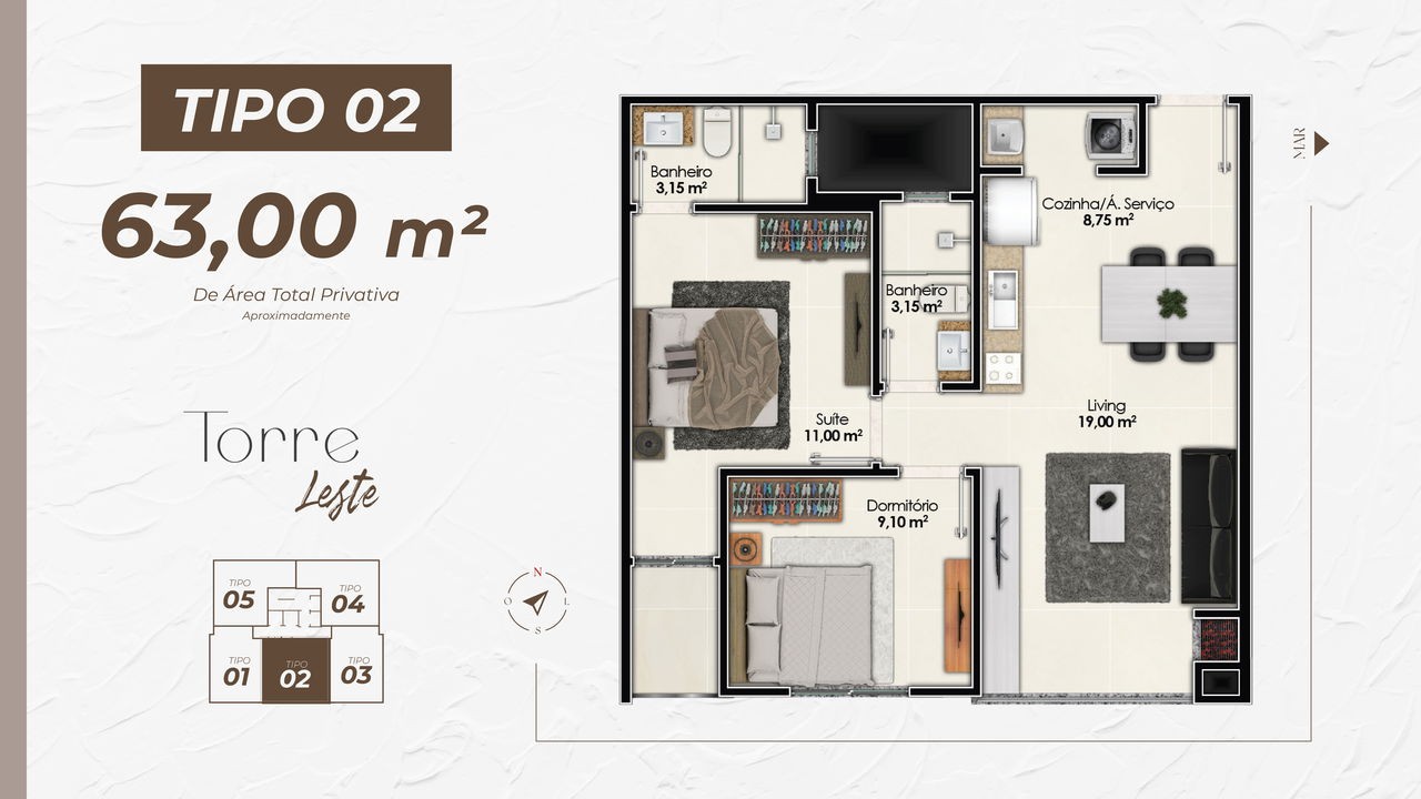 Apartamento à venda em Itapema-SC, Jardim Praia Mar: 2 quartos, 1 suíte, 1 banheiro, 1 vaga de garagem, 61,60 m² de área.