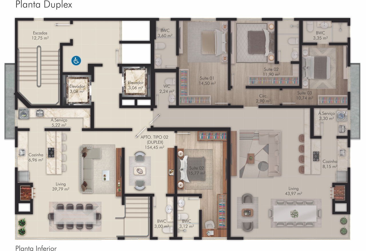 Apartamento em Construção em Porto Belo/SC com 126,61m² área privativa sendo 3 suítes, 2 vagas de garagem, área de lazer completa