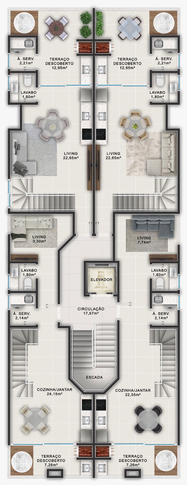 Apartamento Pronto para morar em Bombinhas/SC com 97m² área privativa sendo 2 suítes, 1 vaga de garagem,