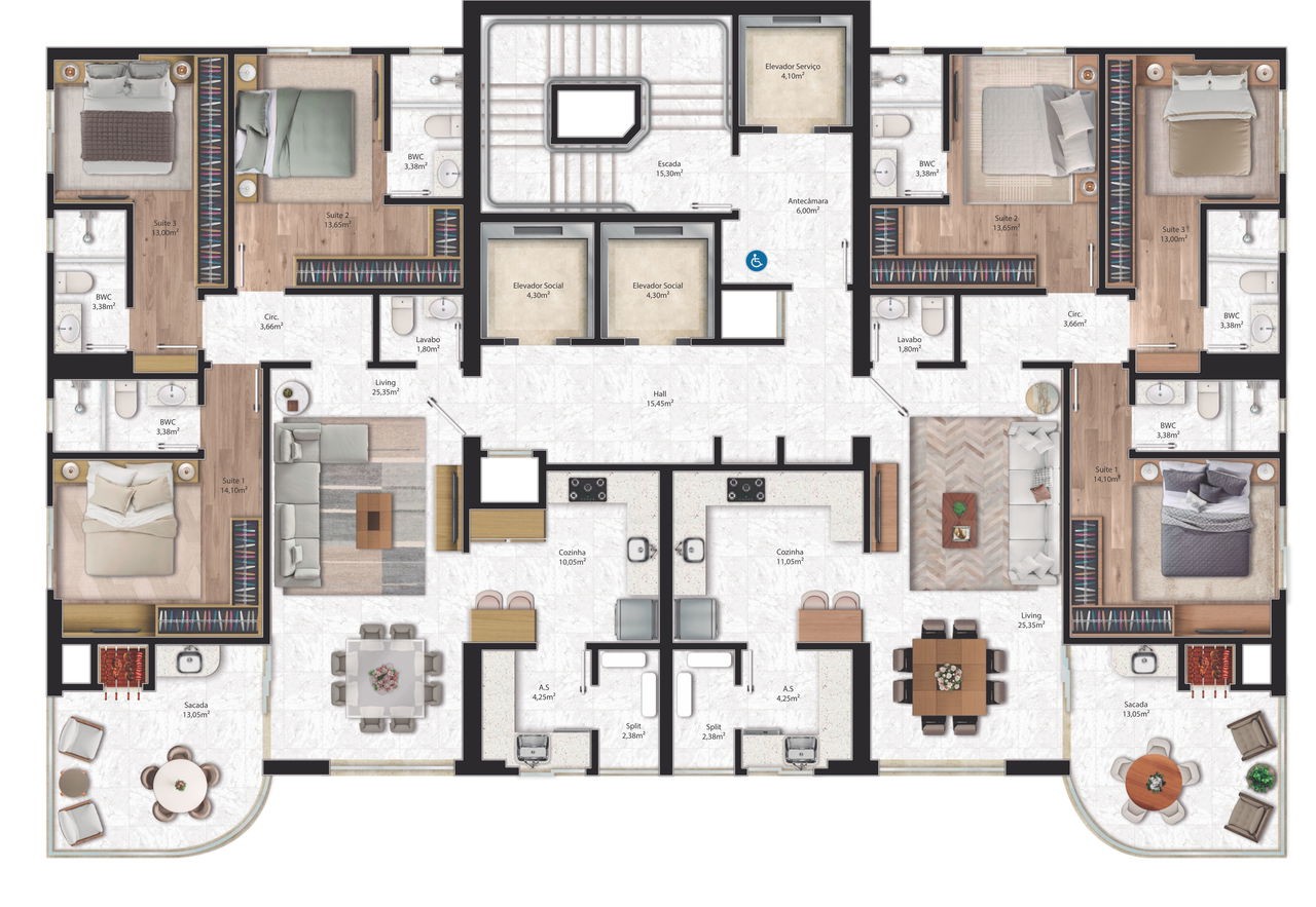 Apartamento em Construção em Itapema/SC, na Meia Praia, com 130m², 3 Suítes e 2 Vagas de Garagem, a 500m do mar, com LAzer Completo. Investimento!