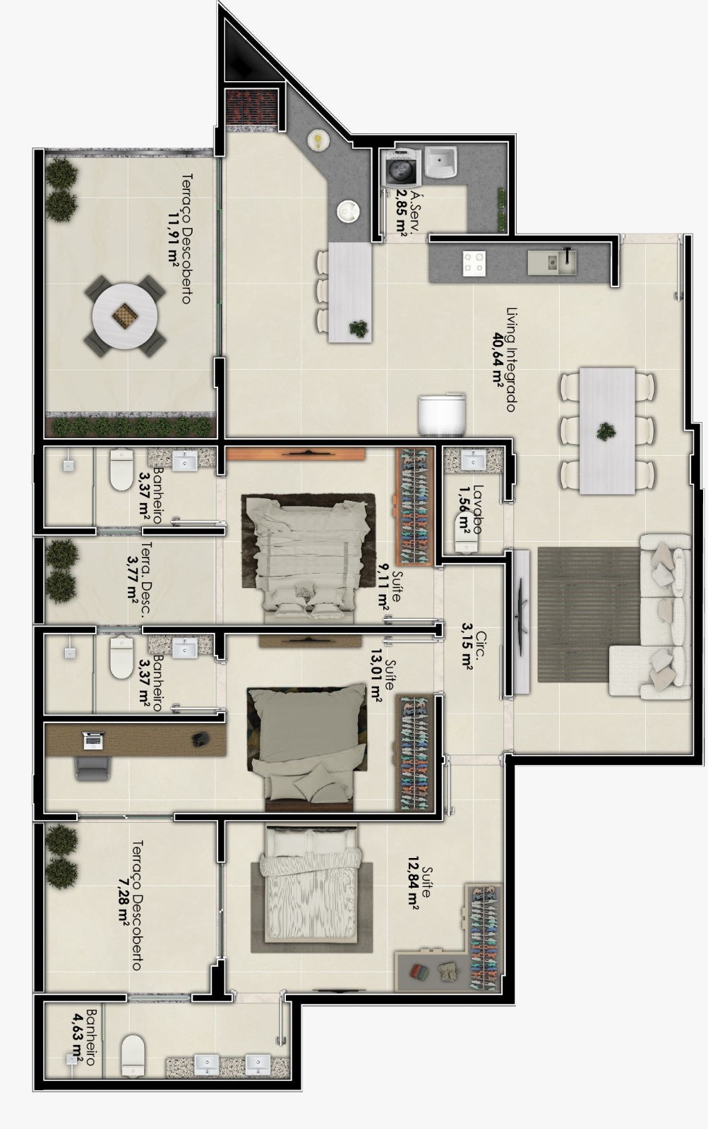 Apartamento em Construção em Porto Belo/SC com 135m² área privativa sendo 3 suítes, 2 vagas de garagem