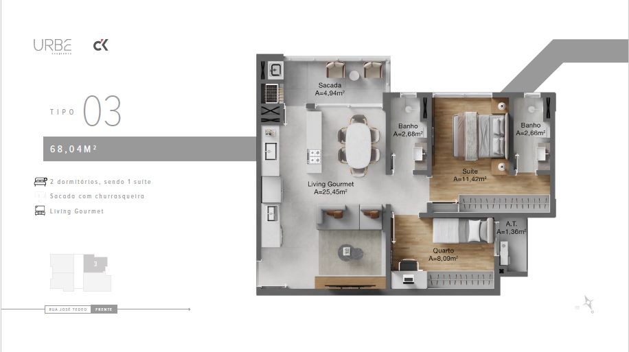 Apartamento em construção em itajaí/sc com 68,04m² área priv