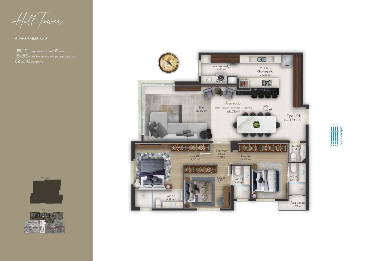 Apartamento Em Construção em Itapema/SC, no bairro Meia Praia, com 262m² de área total, 3 suítes e 3 vagas de garagem, Lazer Completo. A 300m do mar